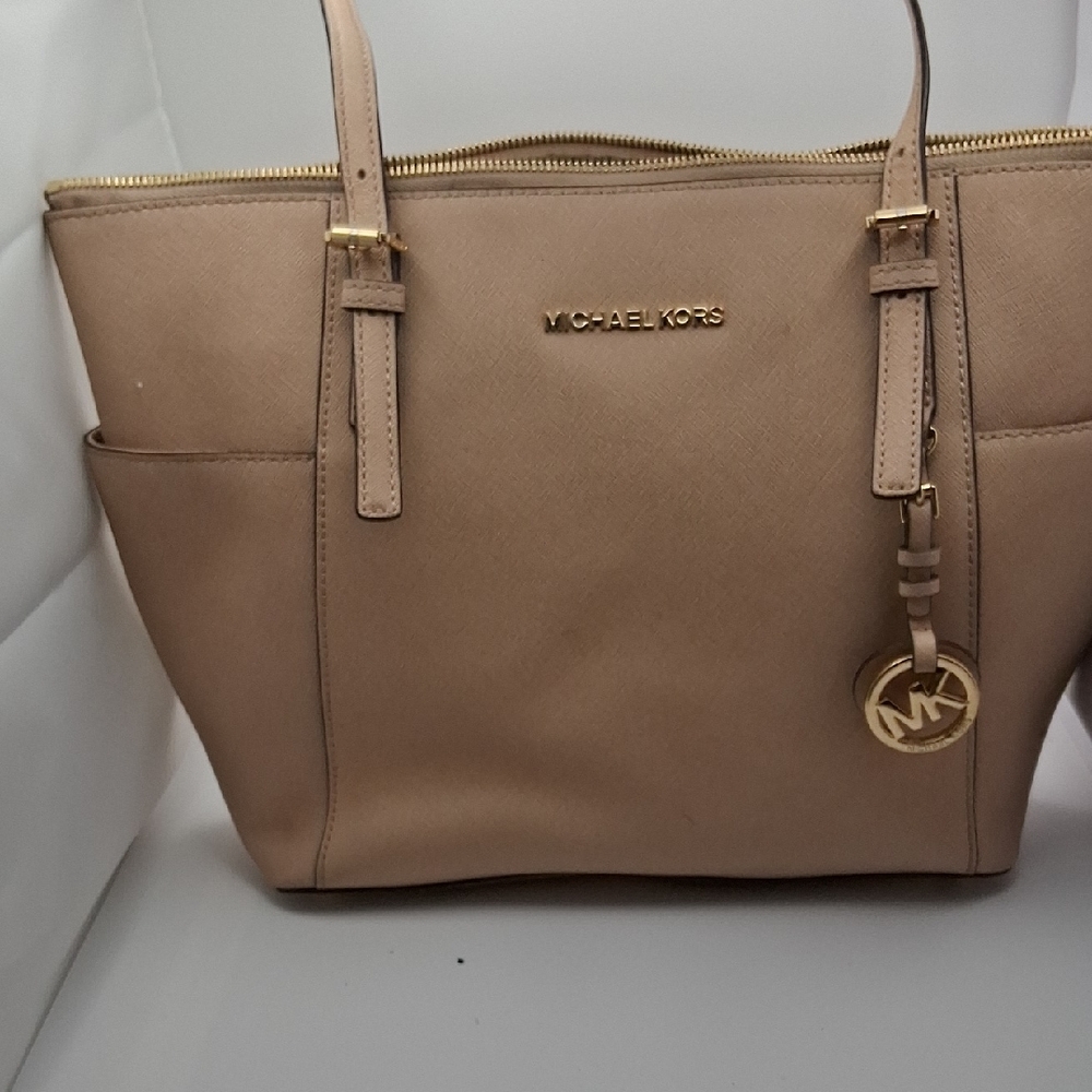 Michael Kors Taupe Saffiano Leather Tote with Gold Hardware